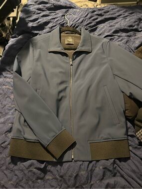Theory Slate Blue Zip-Front Bomber Jacket